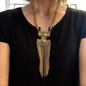 Vintage Gold Fringe Necklace with Medallion